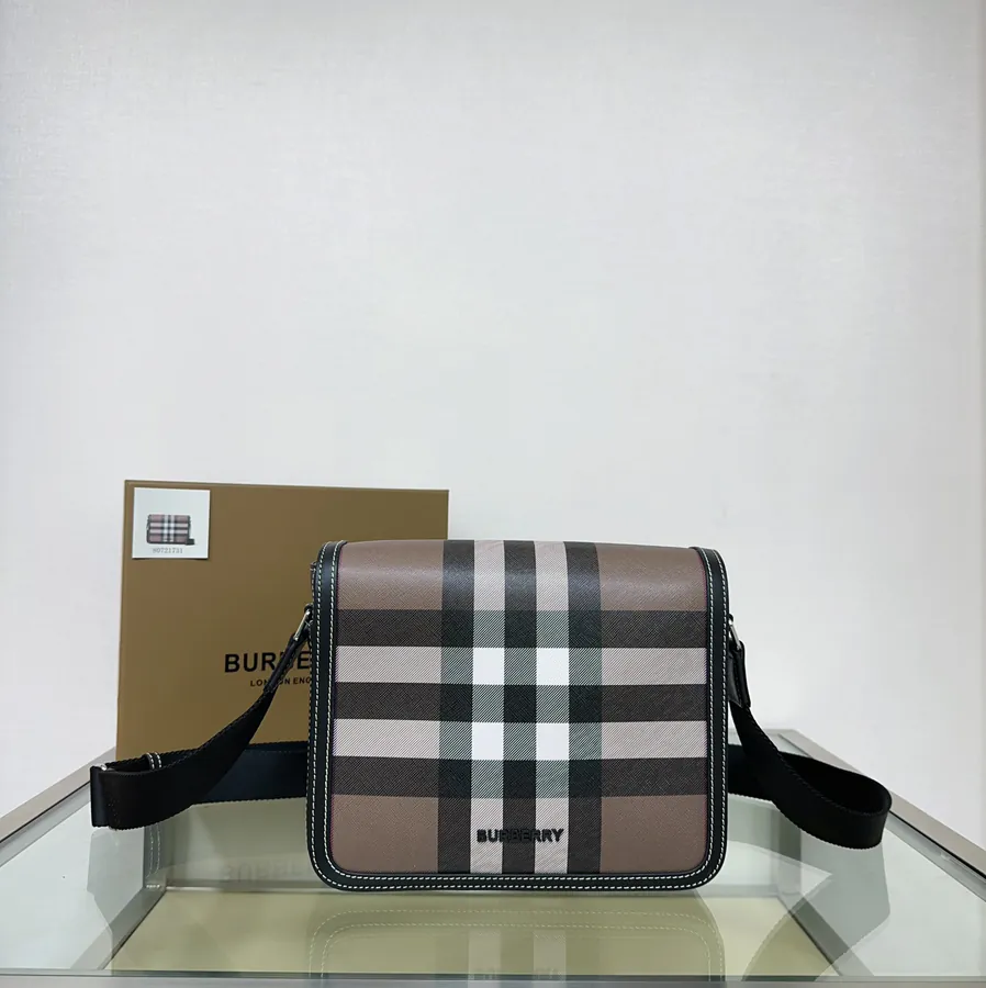 P630 New Postman Bag Elegant Stand Design, B Family Check Pattern, Leather Trim