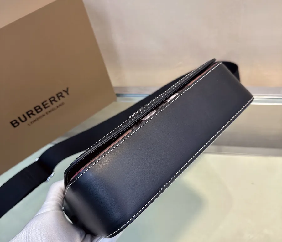 P630 New Postman Bag Elegant Stand Design, B Family Check Pattern, Leather Trim