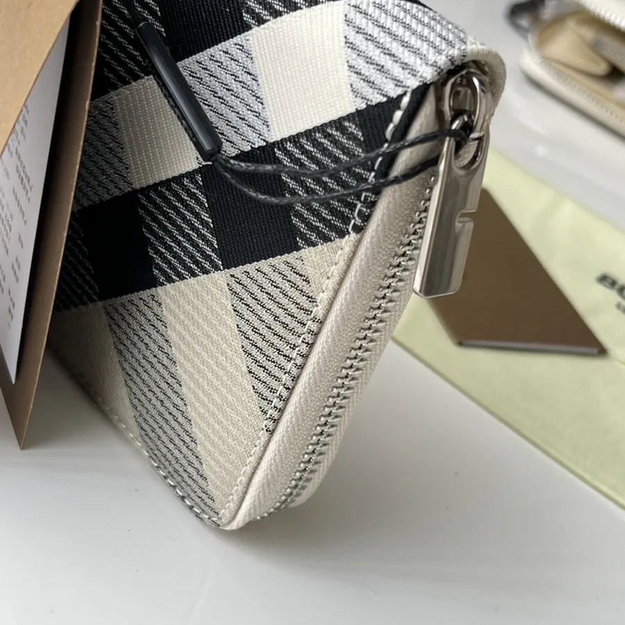 Large Zip Wallet with Decorative Patterned Fabric and B Zip Pull