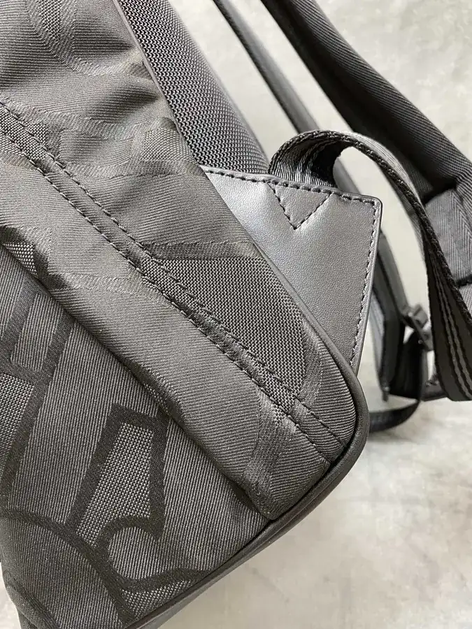 B Brand Double Shoulder Bag with Grained Calfskin and Signature Stripe Details