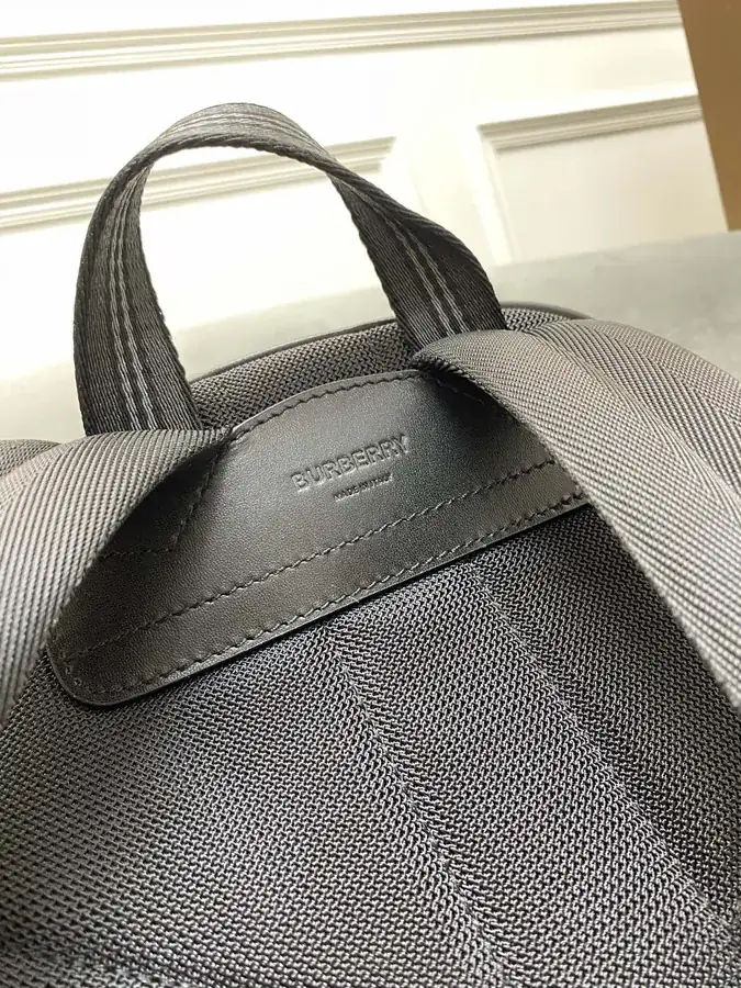 B Brand Double Shoulder Bag with Grained Calfskin and Signature Stripe Details