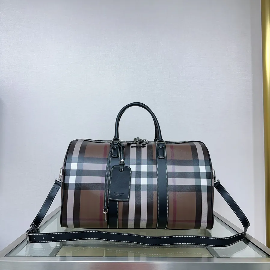 B Brand Travel Tote Bag with Grained Calfskin and Logo Zip