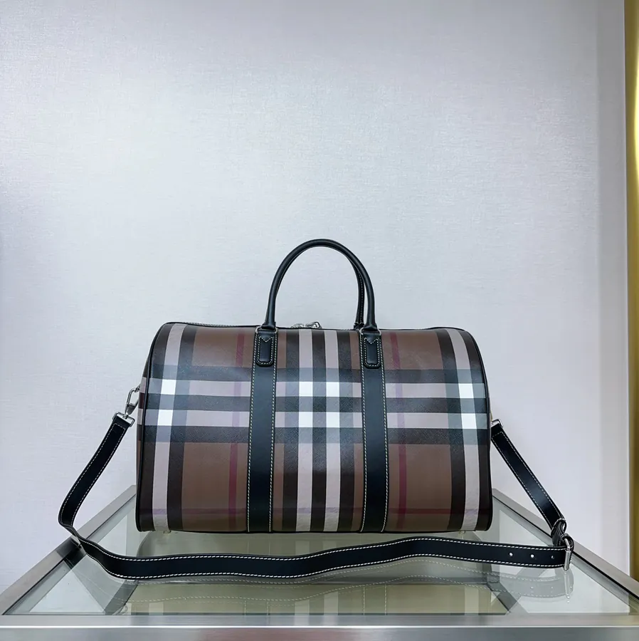B Brand Travel Tote Bag with Grained Calfskin and Logo Zip