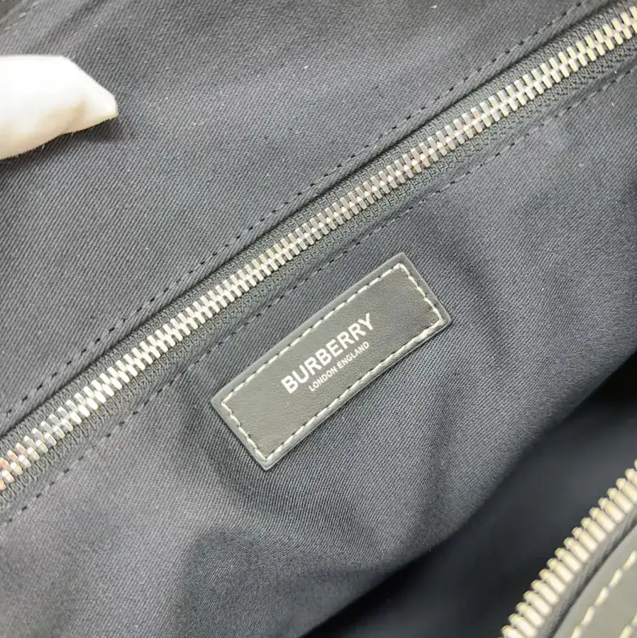 B Brand Travel Tote Bag with Grained Calfskin and Logo Zip