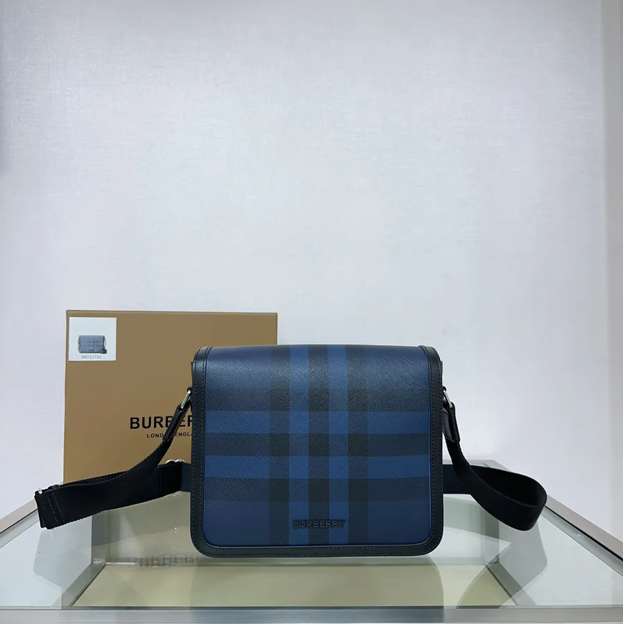 P630 New Postman Bag Elegant Stand Design, Brand Checkered Pattern, Leather Trim