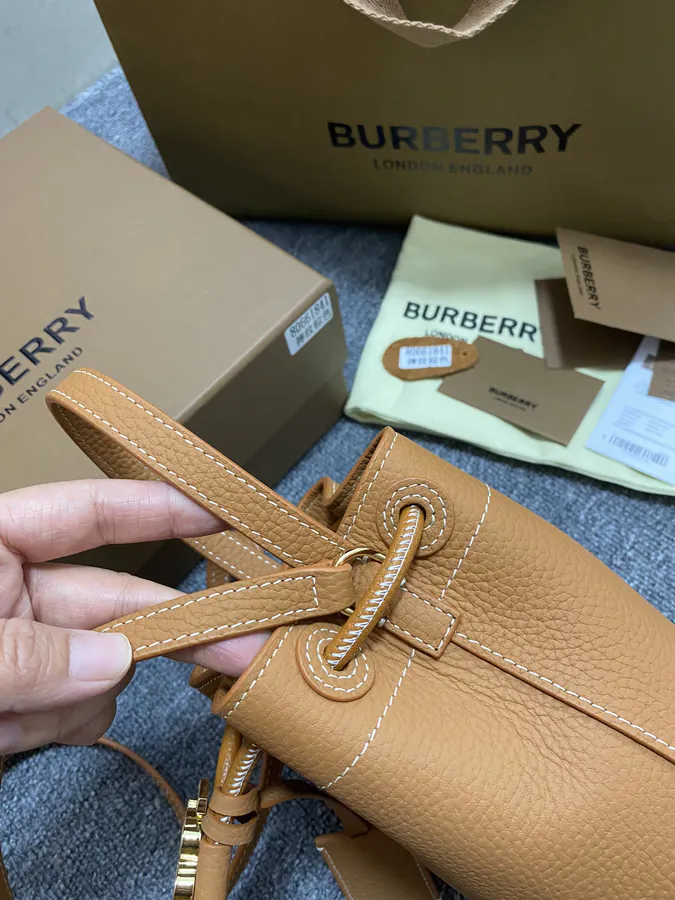 TB Exclusive Lock Clasp Mini Bucket Bag in Grained Calfskin