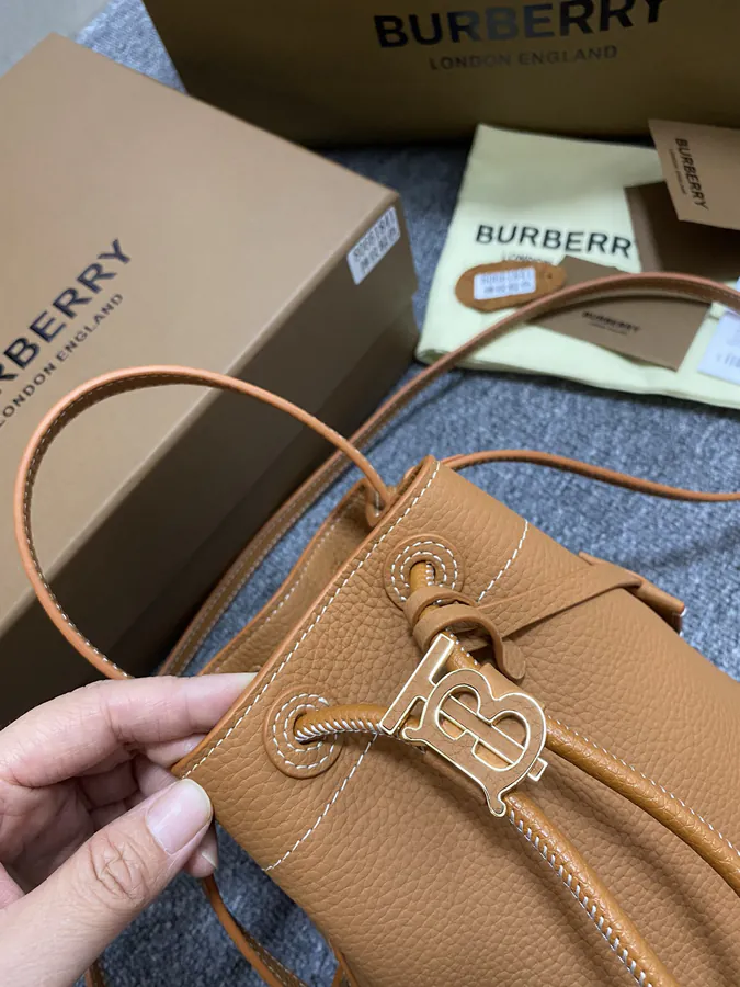 TB Exclusive Lock Clasp Mini Bucket Bag in Grained Calfskin
