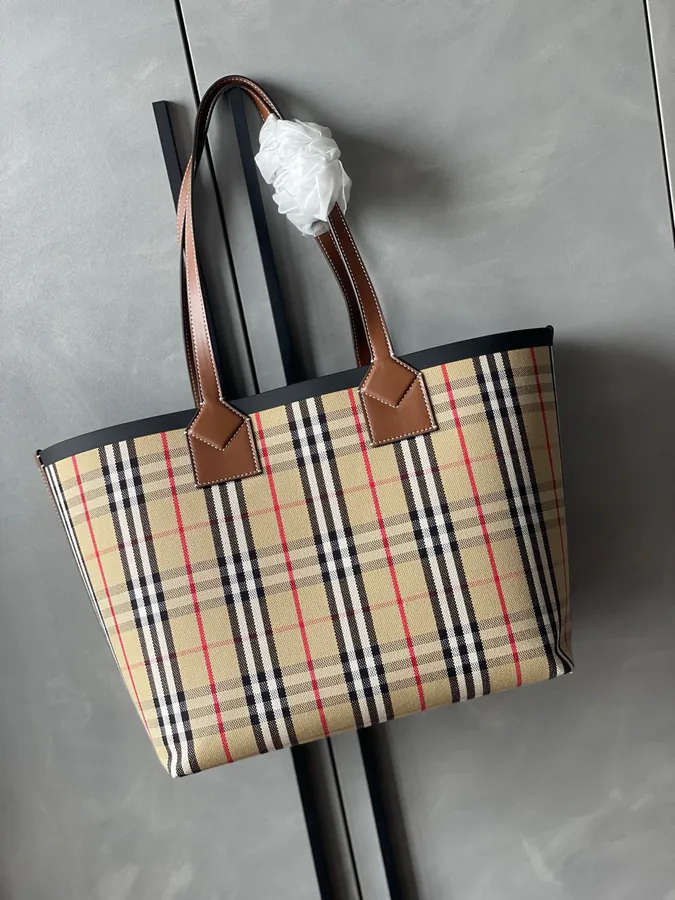 Burberry Canvas Bucket Bag with Grained Calfskin Handles