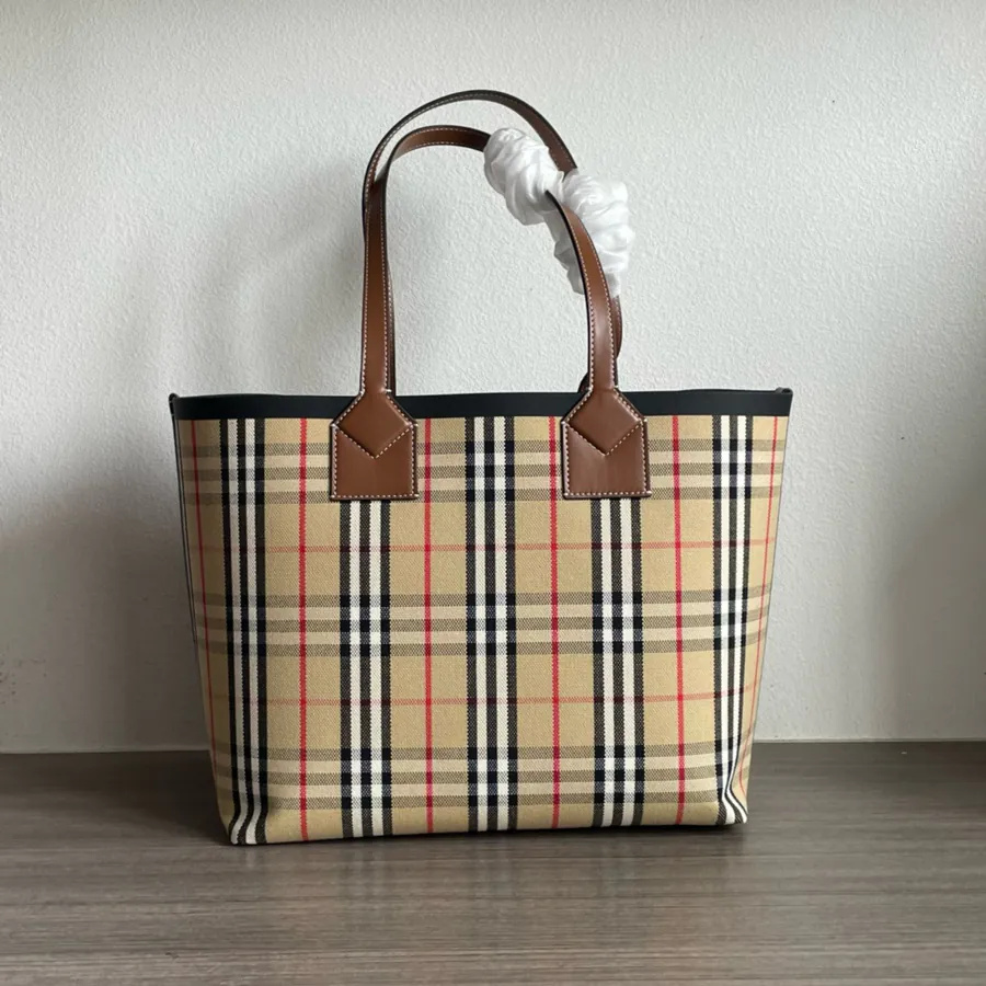 Burberry Canvas Bucket Bag with Grained Calfskin Handles
