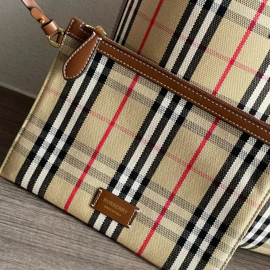 Burberry Canvas Bucket Bag with Grained Calfskin Handles