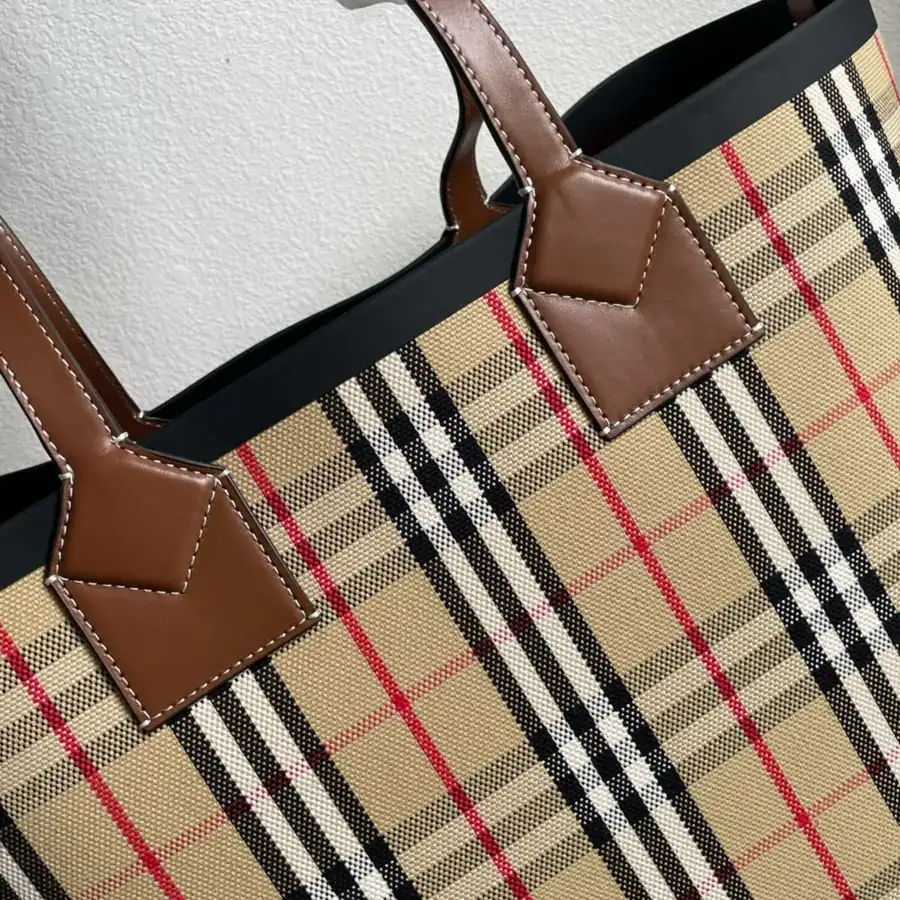 Burberry Canvas Bucket Bag with Grained Calfskin Handles