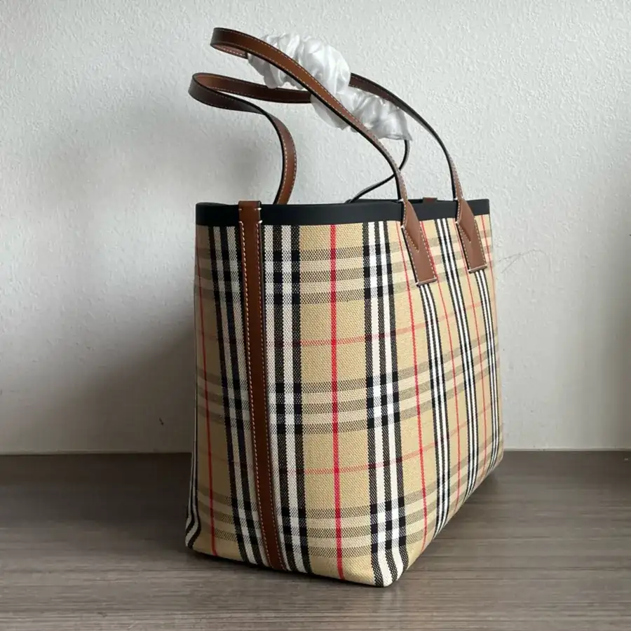 Burberry Canvas Bucket Bag with Grained Calfskin Handles