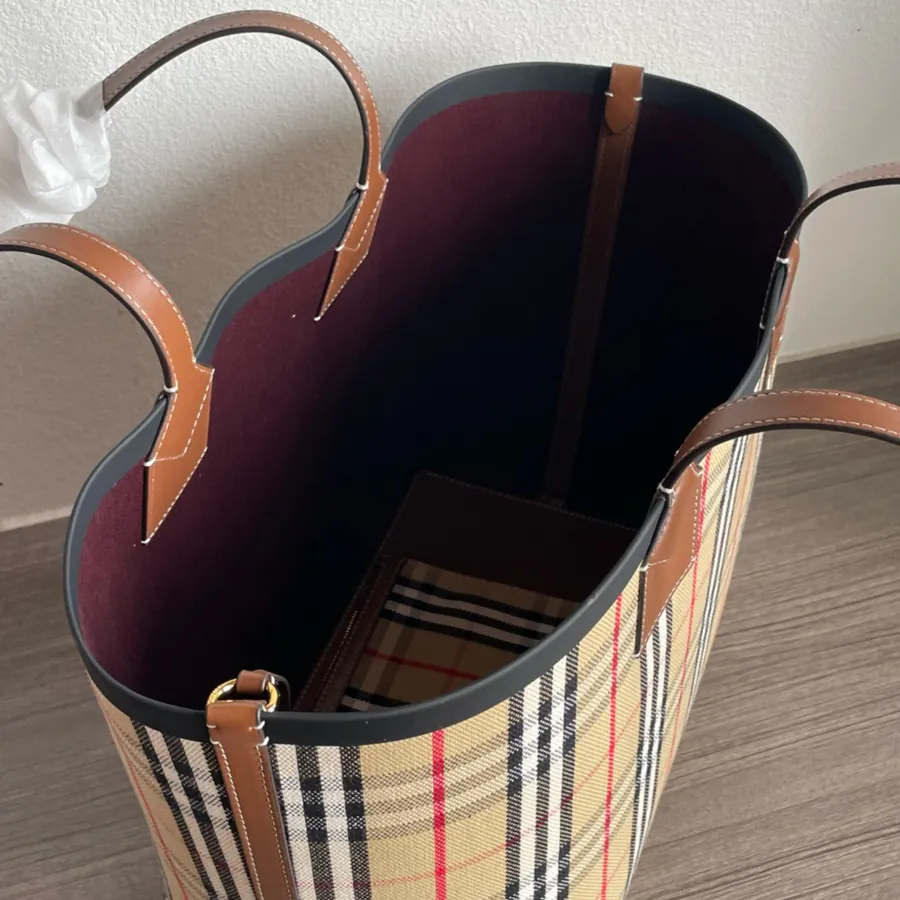 Burberry Canvas Bucket Bag with Grained Calfskin Handles