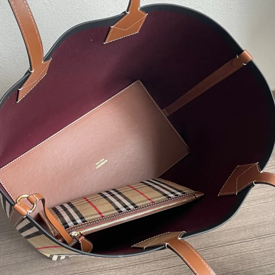 Burberry Canvas Bucket Bag with Grained Calfskin Handles