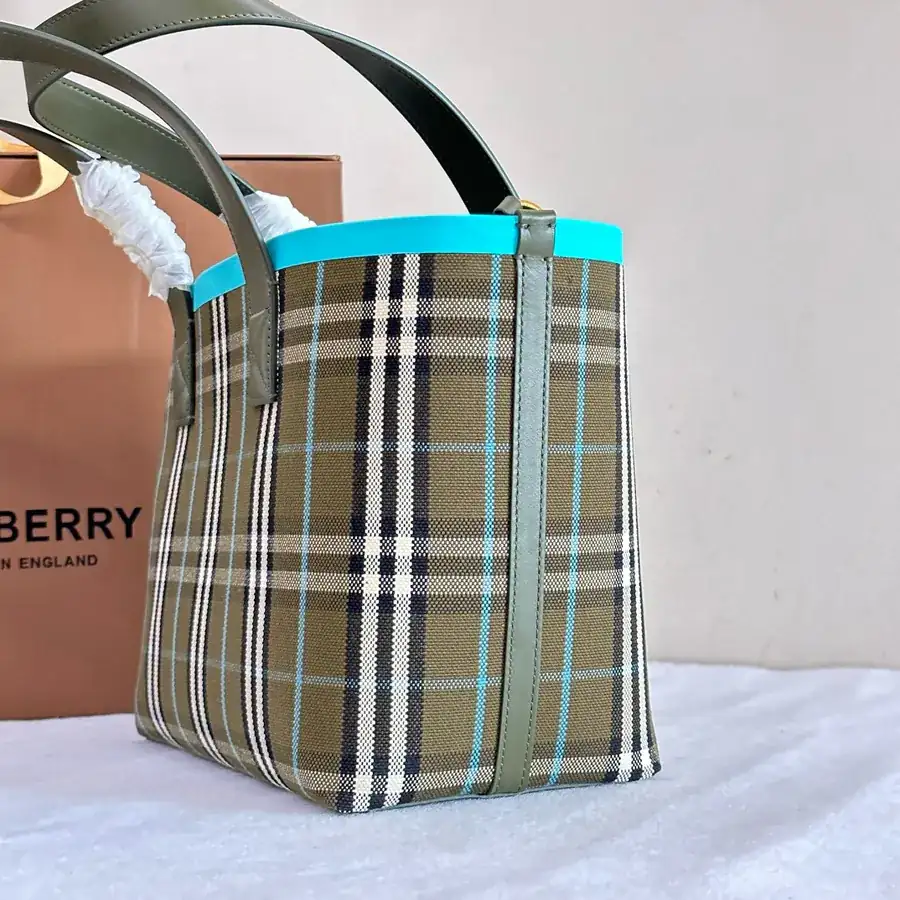 Burberry Check Canvas Tote with Leather Handles