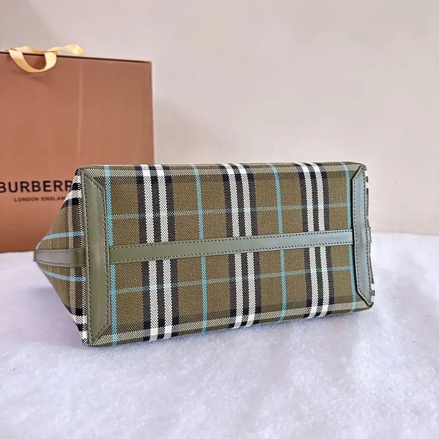 Burberry Check Canvas Tote with Leather Handles