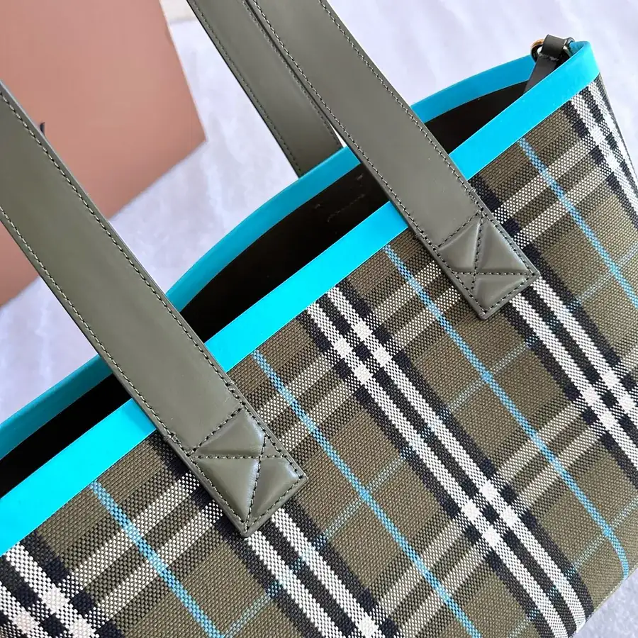 Burberry Check Canvas Tote with Leather Handles