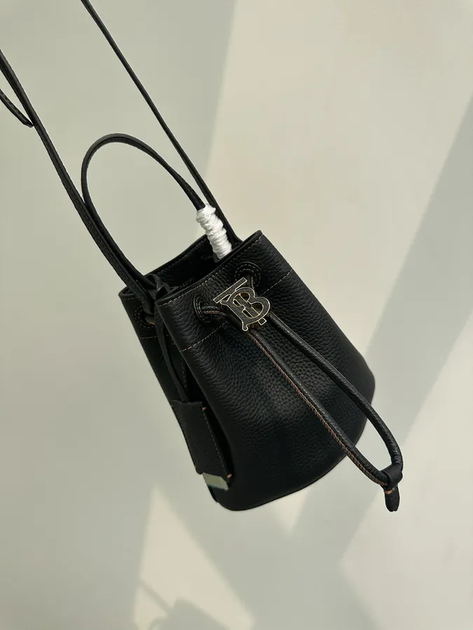 Thomas Burberry Mini Grained Calfskin Bucket Bag