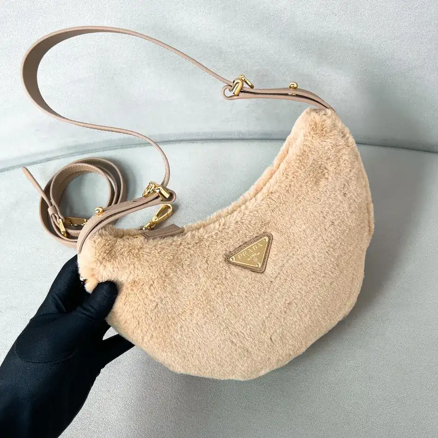 Moon Handbag 1BC194, Wool and Calfskin, Adjustable Shoulder Straps