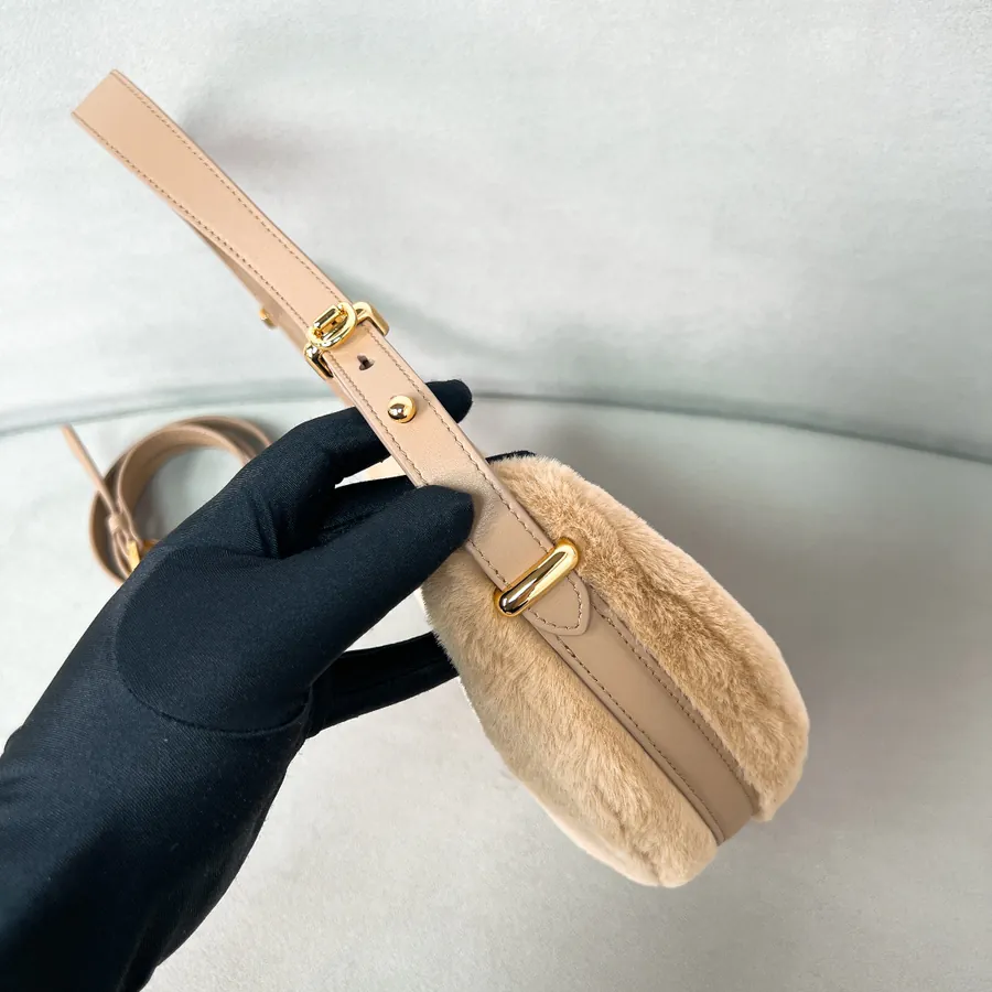 Moon Handbag 1BC194, Wool and Calfskin, Adjustable Shoulder Straps
