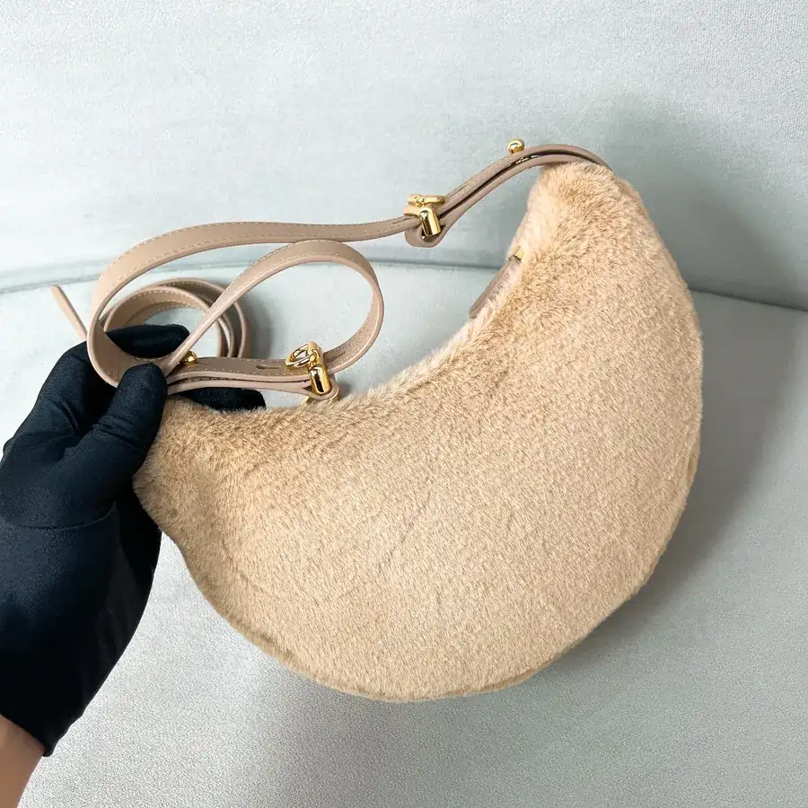 Moon Handbag 1BC194, Wool and Calfskin, Adjustable Shoulder Straps