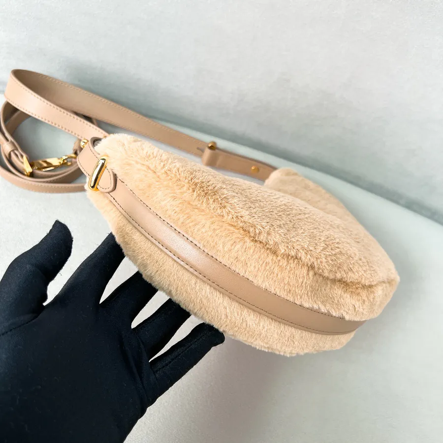 Moon Handbag 1BC194, Wool and Calfskin, Adjustable Shoulder Straps