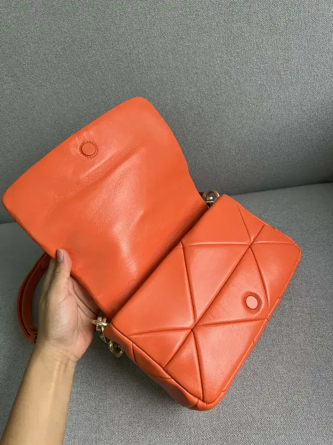 System Soft Leather Crossbody Bag with Triangular Embroidery
