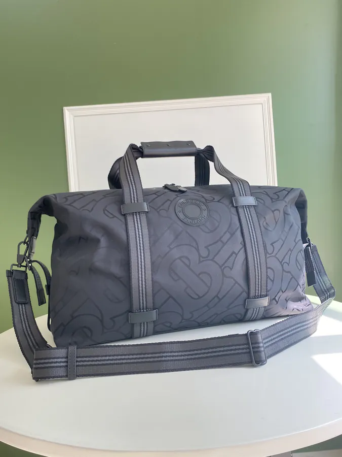 B Home Travel Bag with Nylon and Grained Calfskin