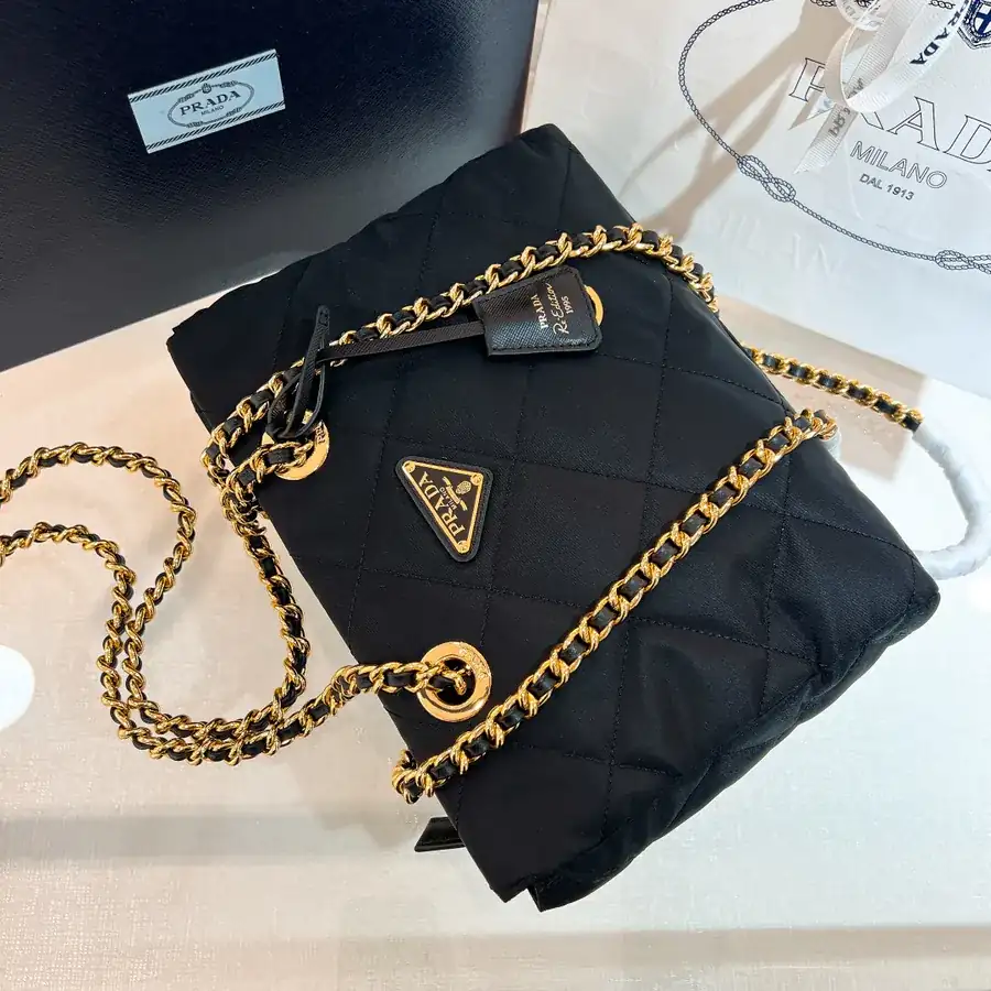 Re Edition 1995 Vintage Shoulder Bag with Black Gold Chain