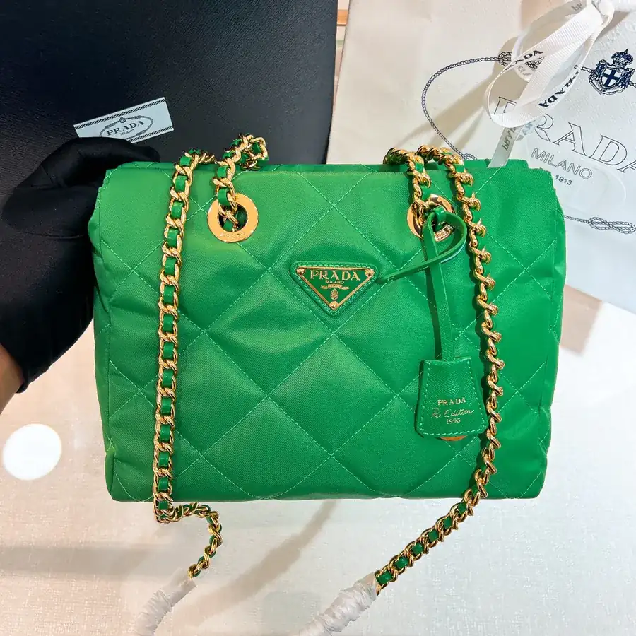 Re Edition 1995 Vintage Shoulder Bag with Black Gold Chain