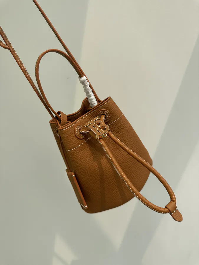 Thomas Burberry Mini Grained Calfskin Bucket Bag