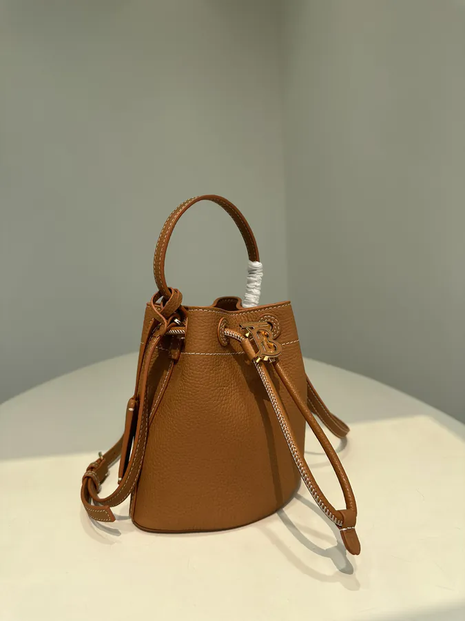 Thomas Burberry Mini Grained Calfskin Bucket Bag