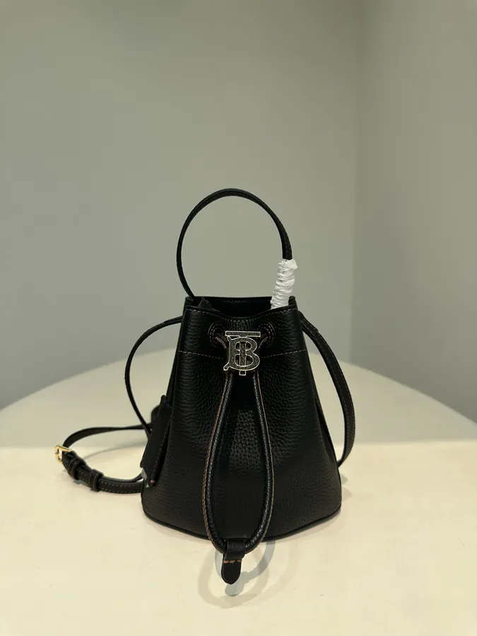 Thomas Burberry Mini Bucket Bag in Grained Calfskin
