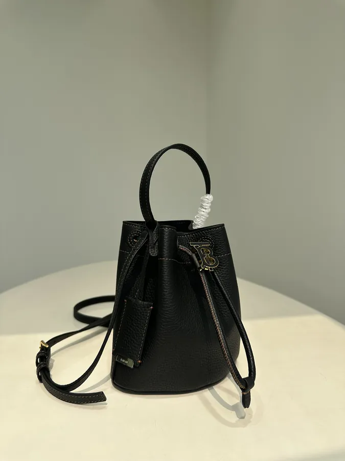 Thomas Burberry Mini Bucket Bag in Grained Calfskin