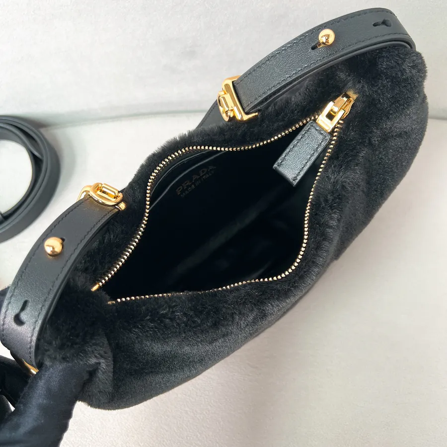 Moon Handbag 1BC194 with Wool and Leather