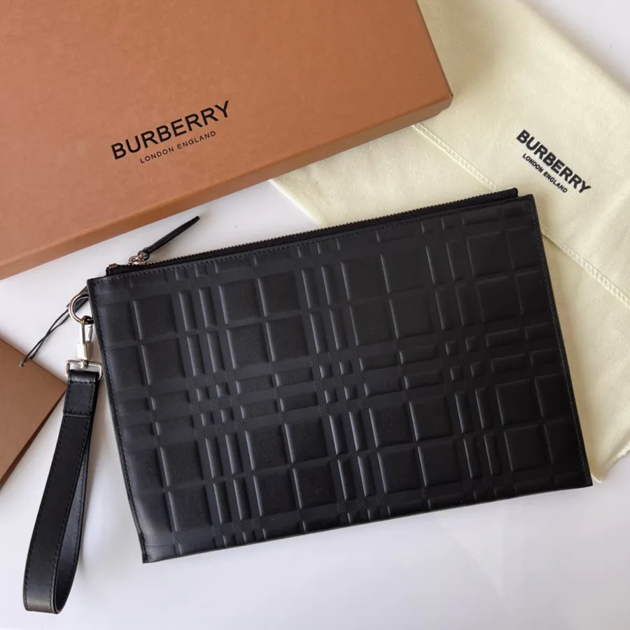 B•Home Large Embossed Pattern Leather Zipper Pouch