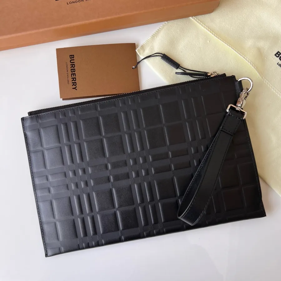B•Home Large Embossed Pattern Leather Zipper Pouch