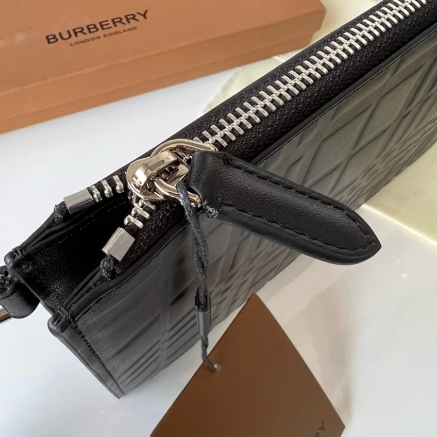 B•Home Large Embossed Pattern Leather Zipper Pouch