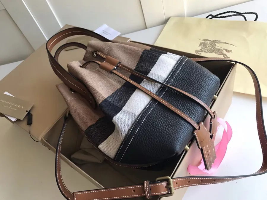 B House Canvas Check Bucket Bag with Leather Tassels