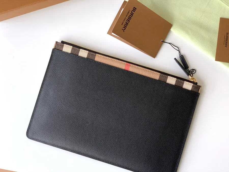 240 House Checkered Grained Leather Zipper Organizer Bag