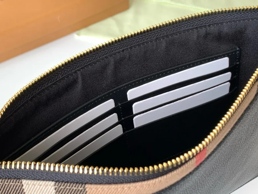 240 House Checkered Grained Leather Zipper Organizer Bag