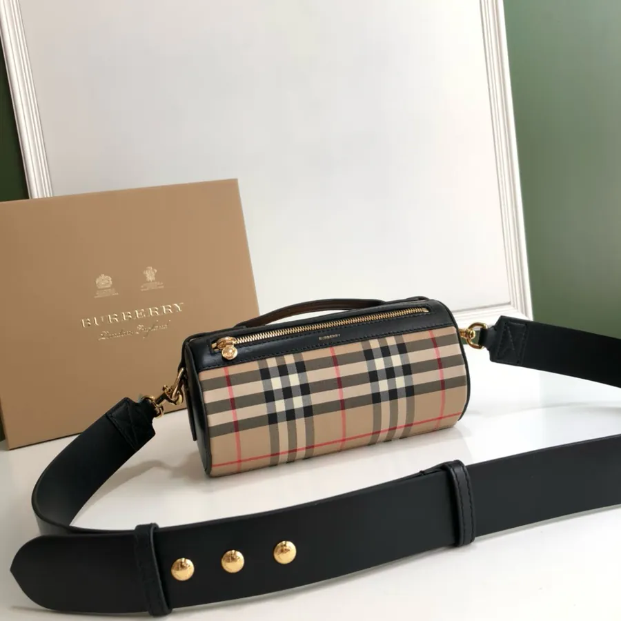 500 B Mini Tote Vintage Plaid Cotton & Dual tone Leather