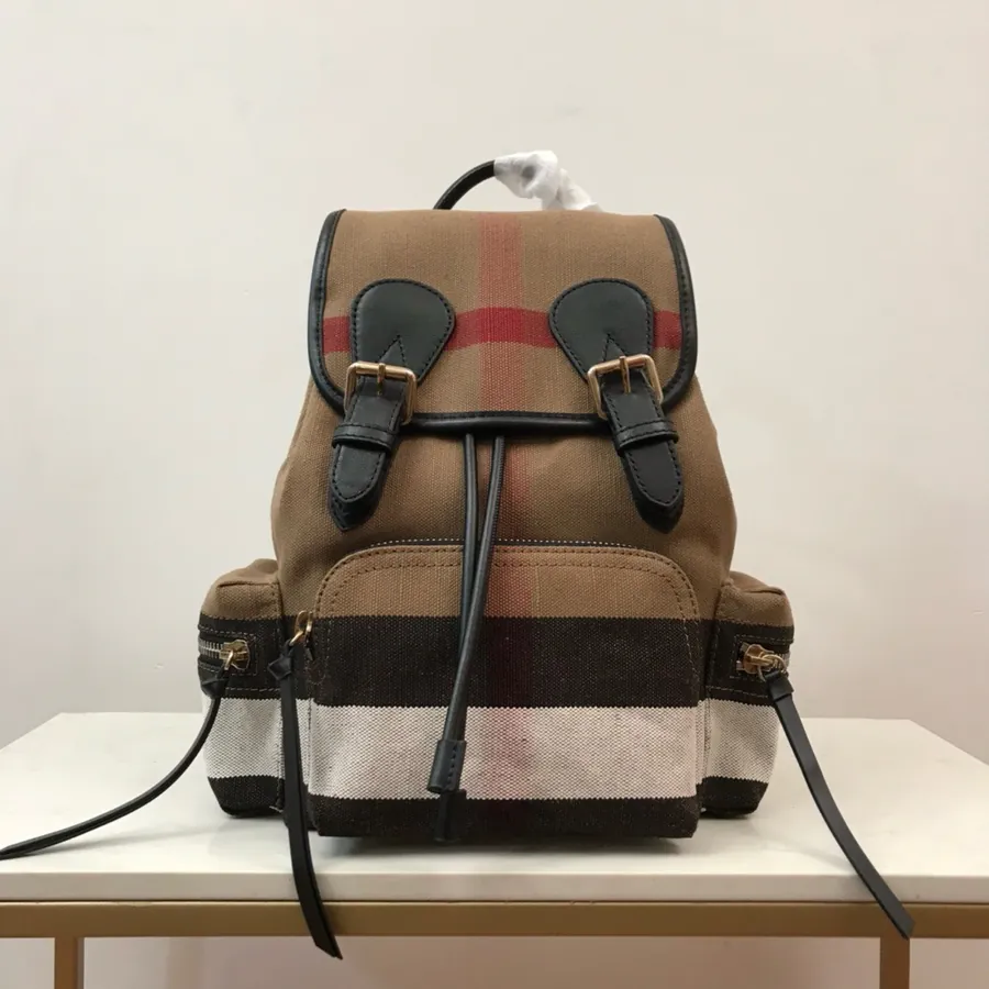 The Rucksack Medium Canvas Checkered Leather Travel Backpack