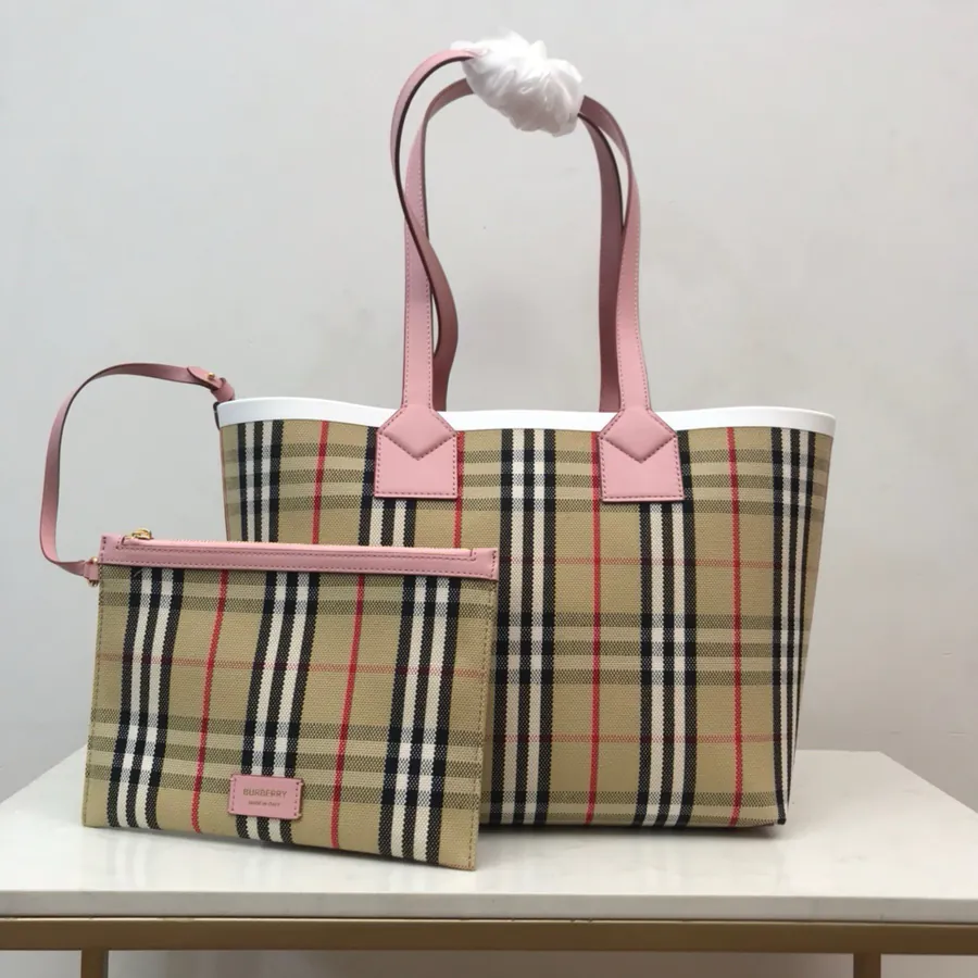 Burberry Canvas Bucket Bag with Grained Calfskin Handles