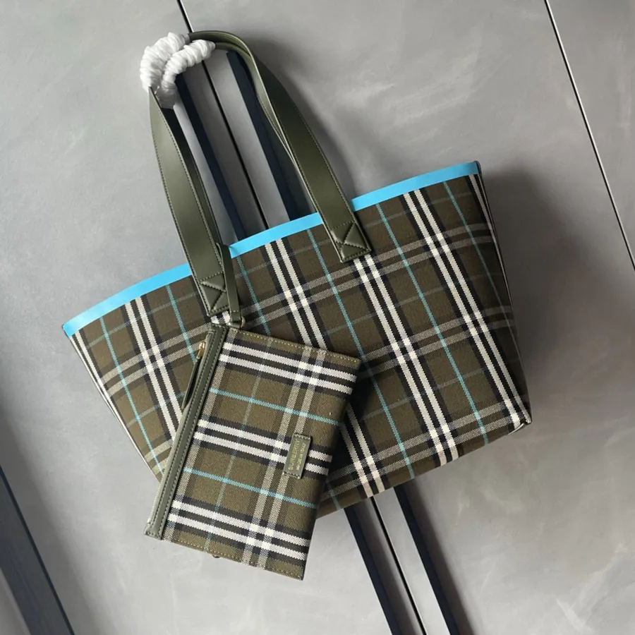 Burberry Canvas Bucket Bag with Grained Calfskin Handles