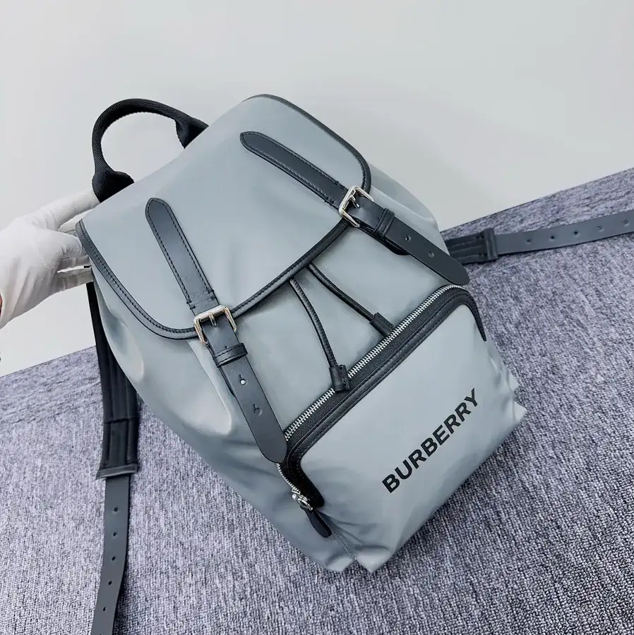 B House New Nylon Backpack with Brand Logo and Leather Trim
