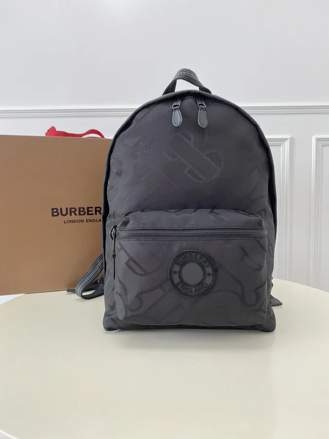 B Brand Shoulder Bag with Signature Logo and Textured Nylon Details