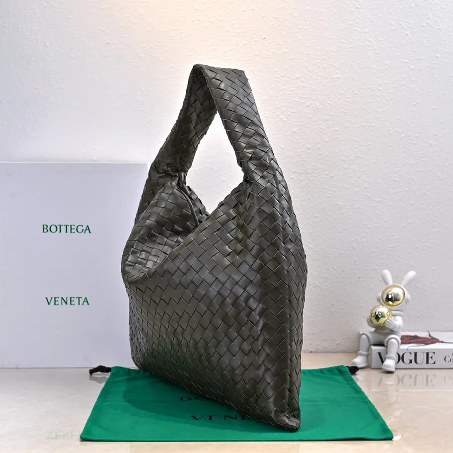 Bv New Large HOP Bag with Entire Leather Weave Handle