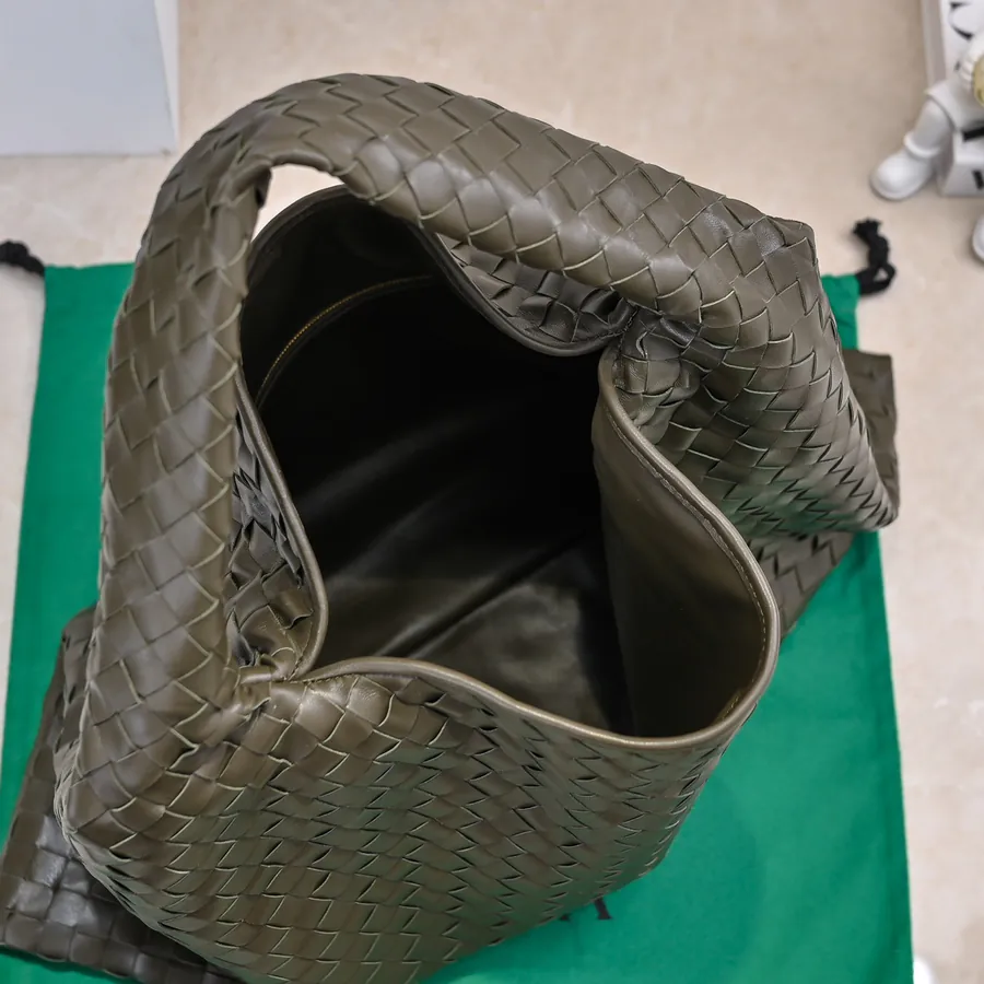 Bv New Large HOP Bag with Entire Leather Weave Handle