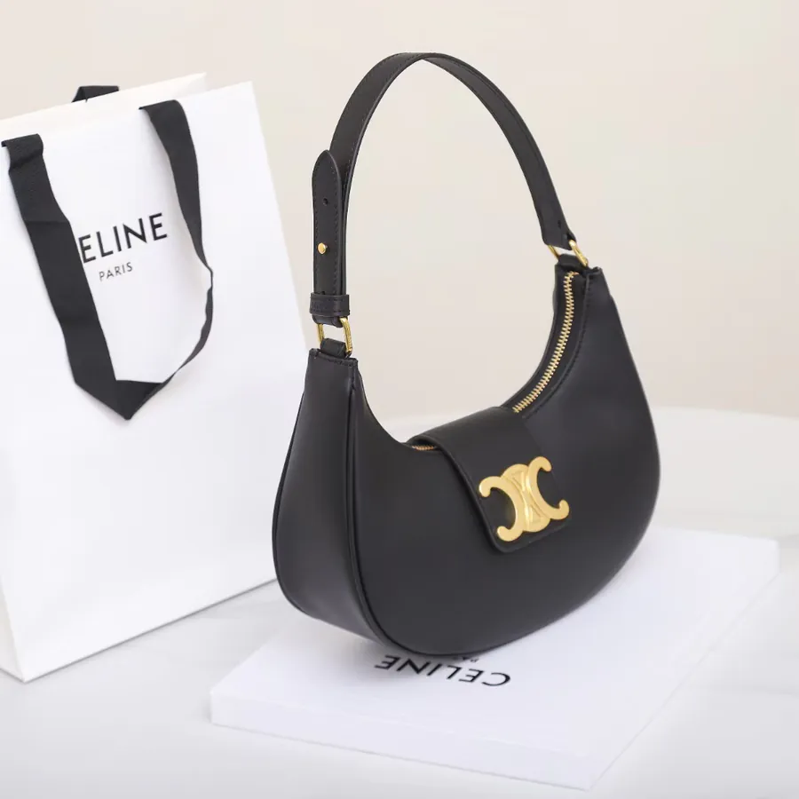 New Moon Shape Ava Crossbody Bag in Grained Calfskin